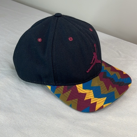 Jordan Nike Jumpman Bordeaux Print Bill Snap Back Hat Black Multicolor Brim O/S - Picture 4 of 10
